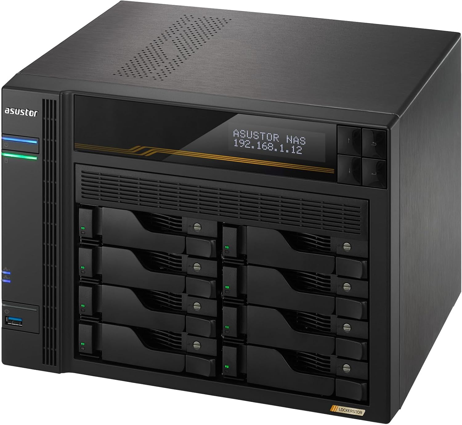 Asustor AS6808T Lockerstor 8 Gen3 8 Bay NAS, Quad-Core 2.3GHz CPU,2x 10GbE Ports,16G ECC DDR5,4x M.2 SSD Slots (Diskless)