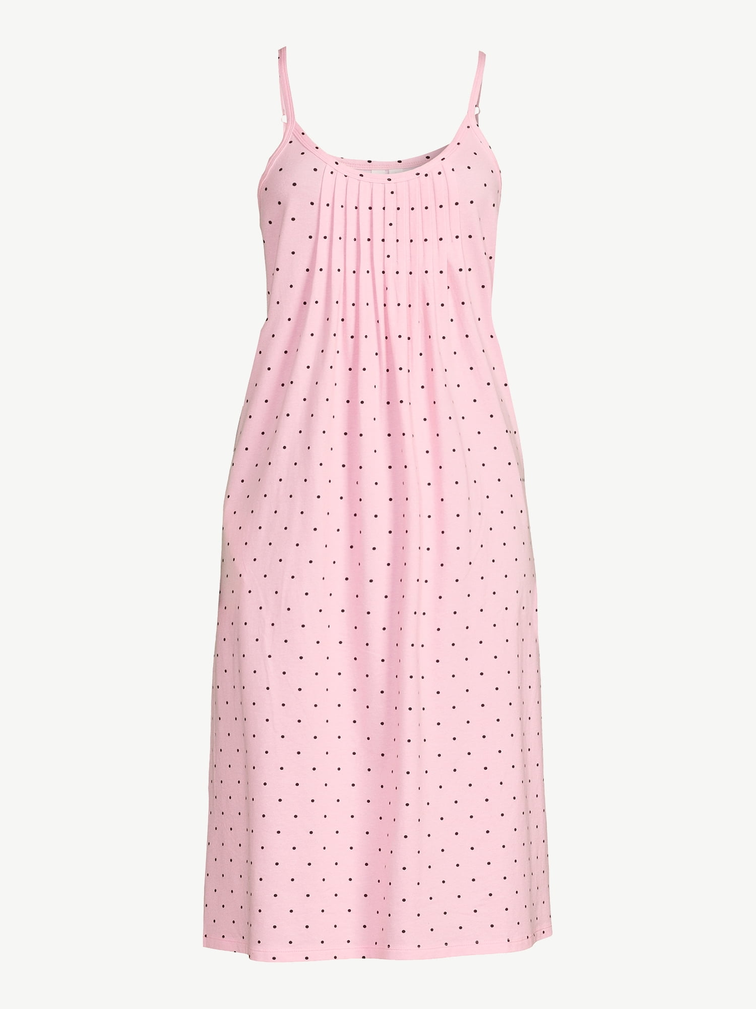 Joyspun Women’s Cotton Blend Pleated Neck Sleeveless Midi Nightgown, Sizes S to 5X