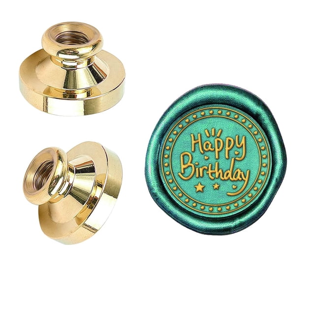 Sello de lacre vintage con cabeza de latón extraíble de 0,98" con diseño de "Feliz cumpleaños".