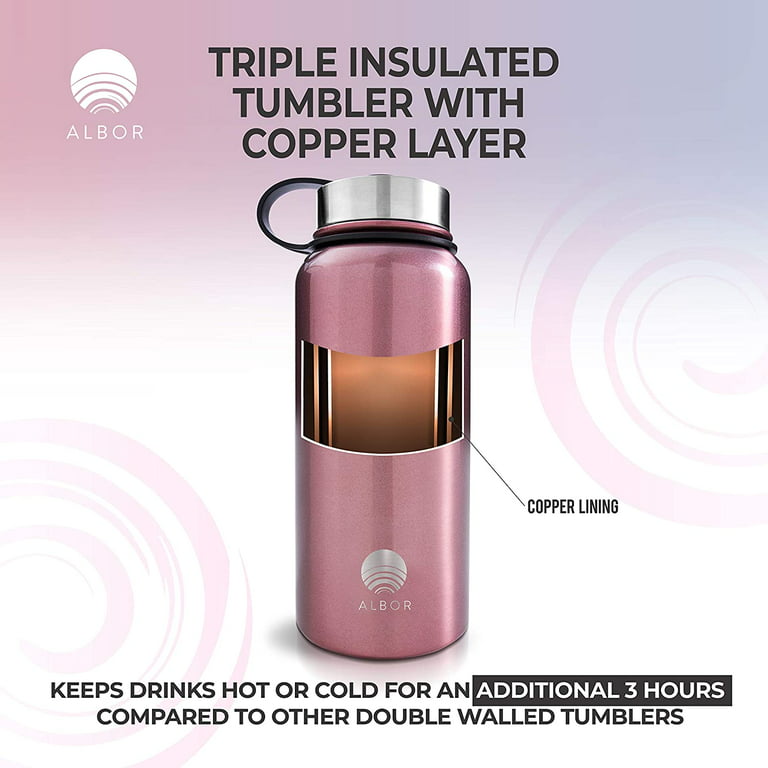 ALBOR - Insulated Water Bottle with Straw and 4 Leak Proof Lids - Stainless  Steel, 32 Oz, Rose Gold 