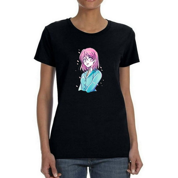 Manga Schoolgirl Grinning T-Shirt Women -Image by Shutterstock, Female x-Large