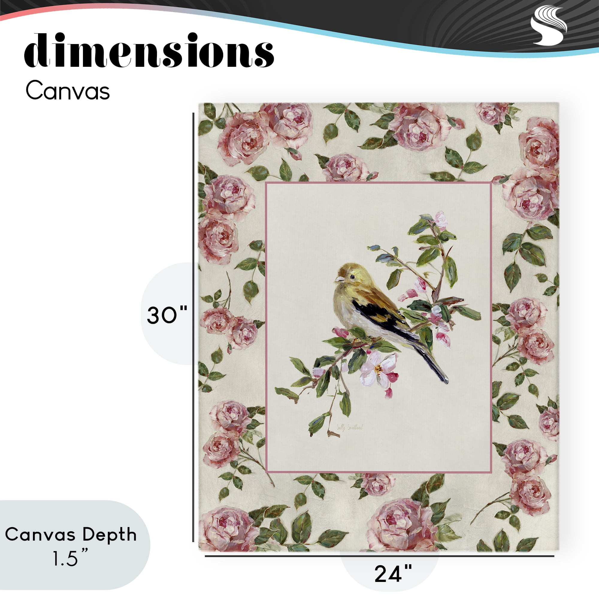 Stupell Industries Perched Bird with Dainty Roses Canvas Wall Art, design by Sally Swatland