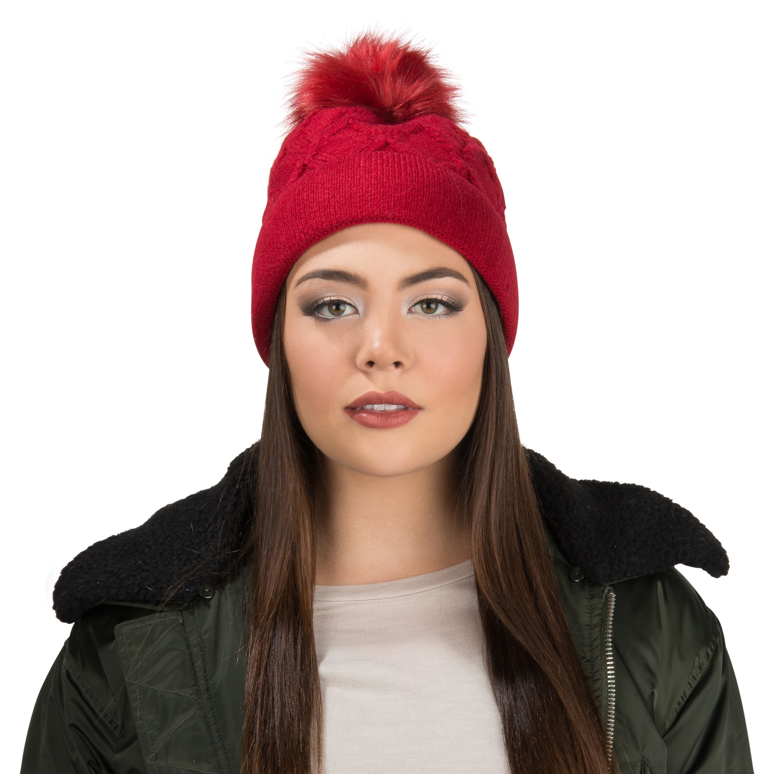 Women's Crocheted Warm Winter Pompom Beanie [One Size Fits Most]