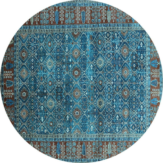 Ahgly Company Indoor Round Oriental Light Blue Industrial Area Rugs, 4' Round