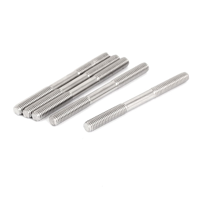 Unique Bargains M6x70mm Vis à Double Extrémité en Acier Inoxydable 304 Ton Argent 5 Pcs