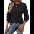 thumbnail image 3 of Camiseta Holgada Informal de Cuello Redondo y Larga Acanalada para Mujer, Ideal para y Otoño Negro XL, 3 of 8