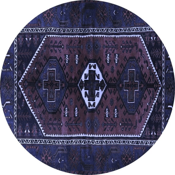 Ahgly Company Machine Washable Indoor Round Persian Blue Traditional Area Rugs, 5' Round