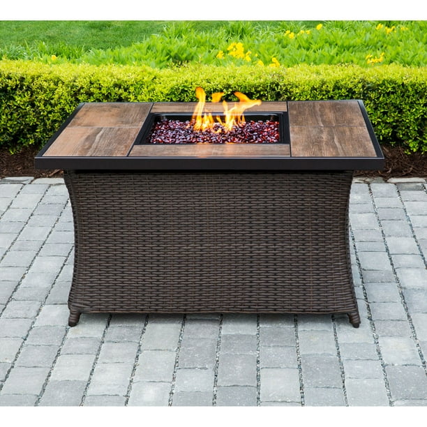 40 000 Btu Woven Fire Pit Coffee Table, Hiland Fire Pit Hexagon With Slate Table Large