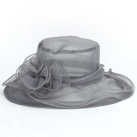 Fashion Women Dress Church Wedding Kentucky Derby Wide Brim Foldable Sun Hat Beach Gray