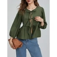thumbnail image 2 of GuliriFei Women Teen Girls Y2K Puff Short Sleeve Peplum Shirts Tie Front Ruffle Hem Babydoll Blouse Tops Lace up Summer Tops, 2 of 7