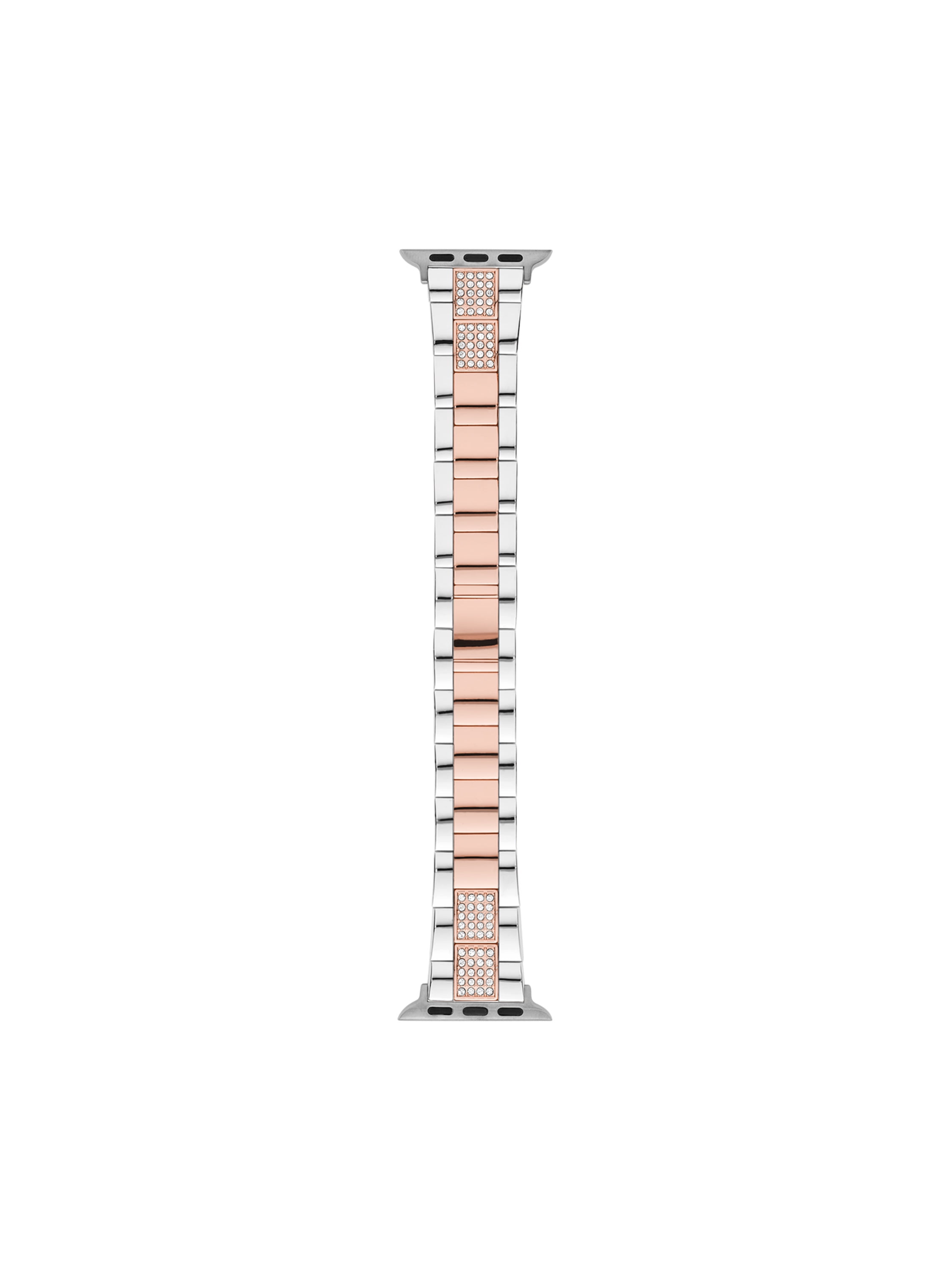 Interchangeable 2-Tone Silver and Rose Gold Metal Watch Band with Clear Crystals (FMDBA005)