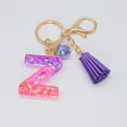 thumbnail image 1 of Hangs 2 Resin Glittering Letter Keychain with Color Stitching Flowing Design Purple Drop Glue English Character Key Chain for Daily Use, 1 of 4