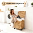 thumbnail image 3 of Handwoven Laundry Hamper with Wheels, Natural Water Hyacinth Rolling Laundry Basket with Lid and Removable Liner, Durable and Stylish for Bedroom, Bathroom, Laundry Room (Natural, 65L), 3 of 7
