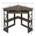 thumbnail image 6 of VECELO Corner Computer Desk with Charging Station, 90 Degree Triangle Writing Study Table with Keyboard & Storage Shelves for Small Space, Brown, 6 of 11