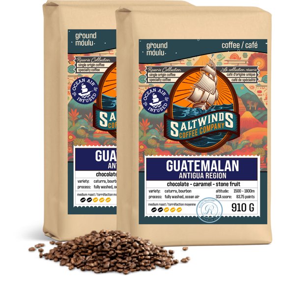 Guatemala Antigua Single Origin Coffee (2 × 910 g Whole Bean) | Ocean Air Infused | Smooth & Chocolatey | Canadian Maritime Roasted