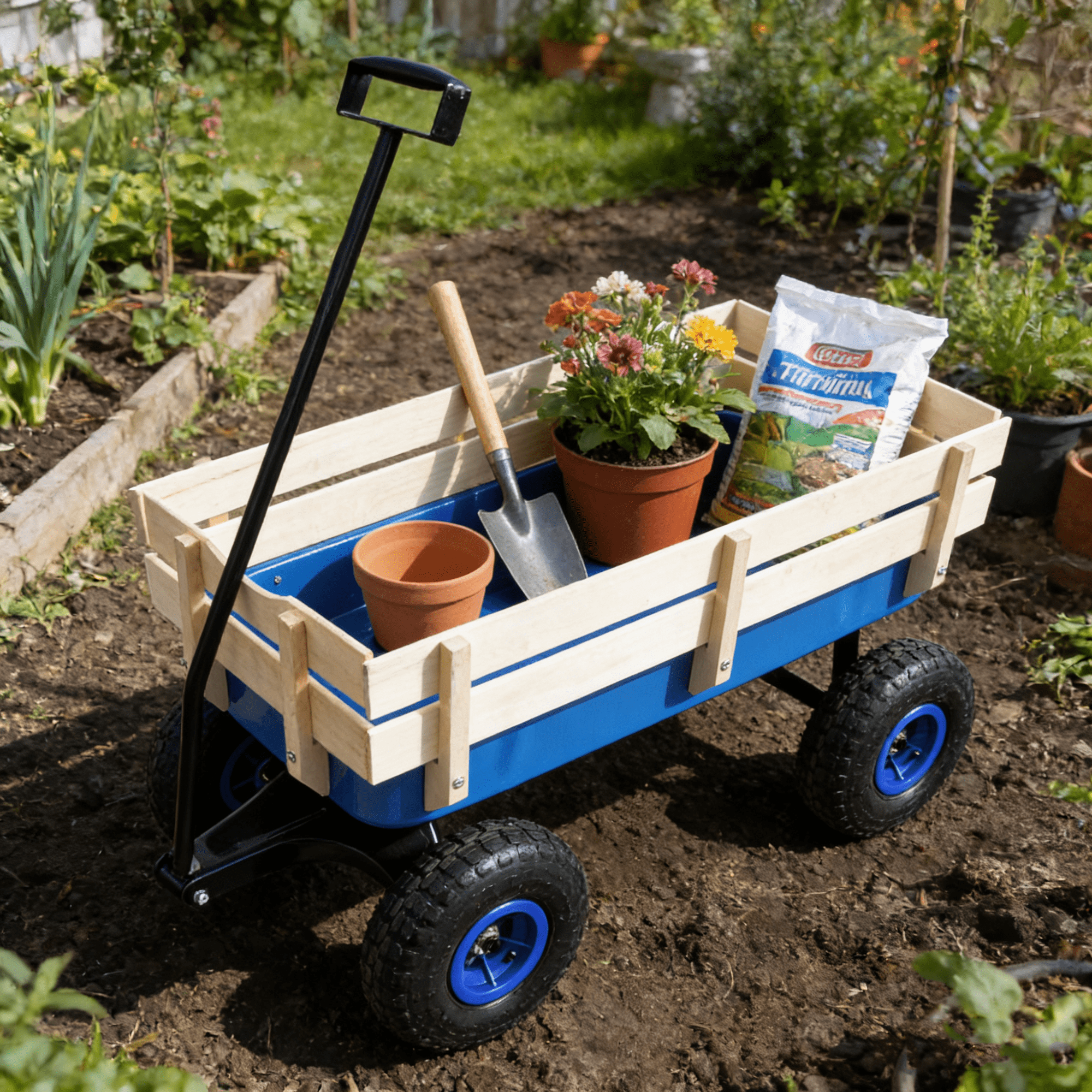 Leumius Outdoor Wagon with Pulling Wood Railing Panels,39" Utility Wagon with 10 Inch Wheels,176LBS Capacity for Beach,Garden,Park,Blue