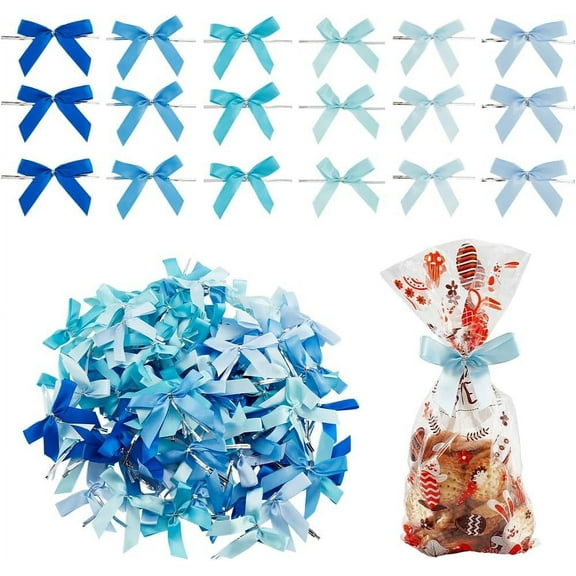 120pcs Twist Tie Bow 2.3 Inch Ribbon Bows 6 Colors Blue Packaging Bows Gift Pull Bows