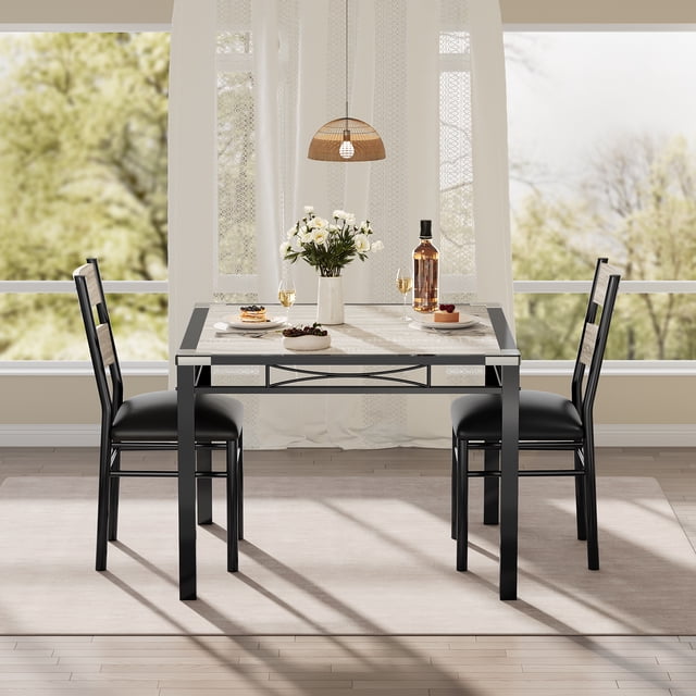 Ensemble de Table à Manger pour 2, Petite Table de Cuisine avec 2 Chaises Rembourrées, Ensemble Compact de Table et Chaises de Bistro