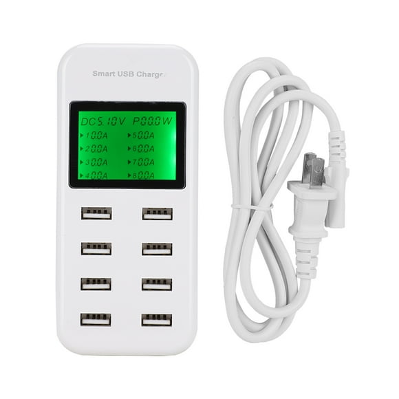 Estación de extensión de energía con cargador USB y pantalla LCD inteligente de 8 puertos, color blanco
