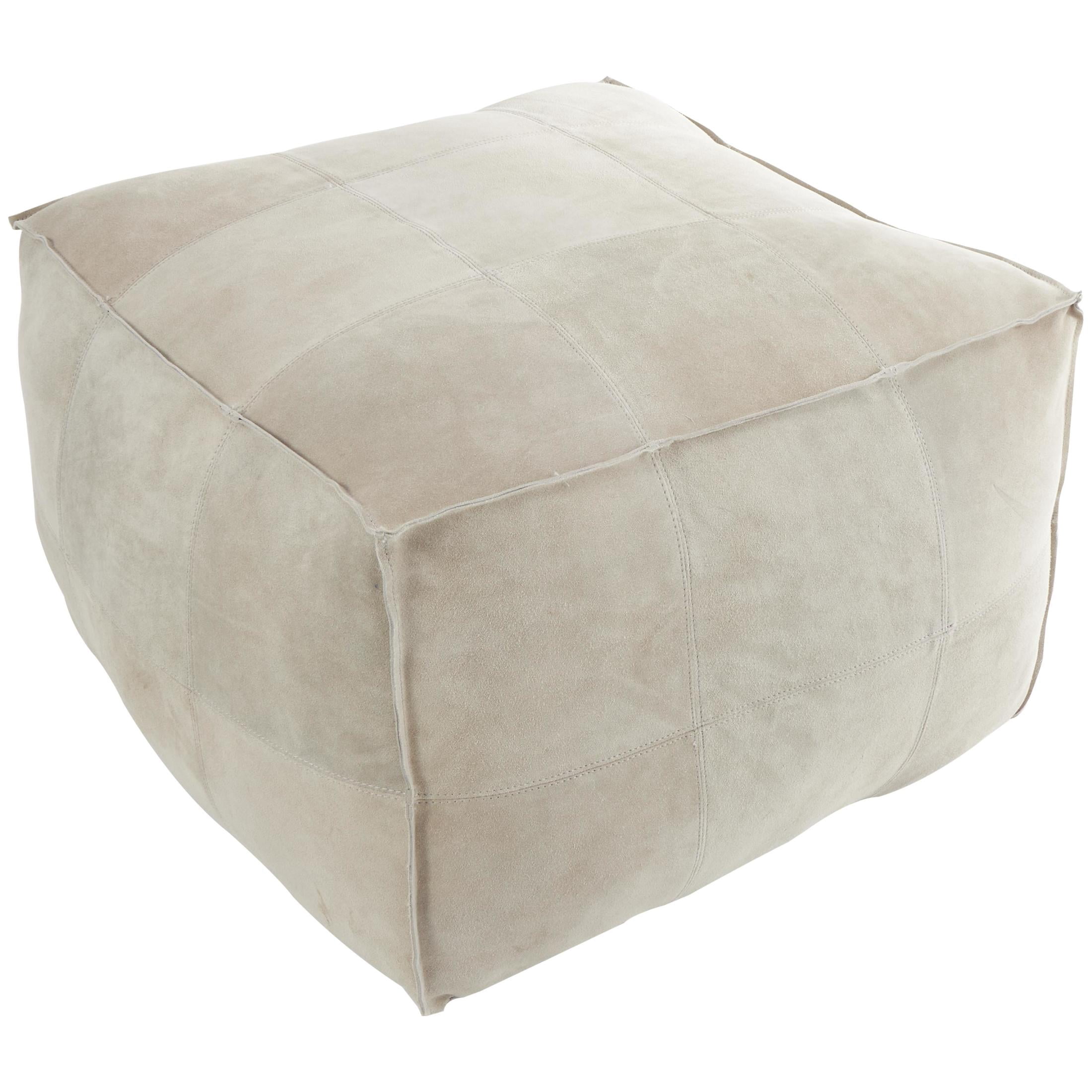 DecMode Patchwork Low Profile Square Gray Leather Pouf with Patchwork Design