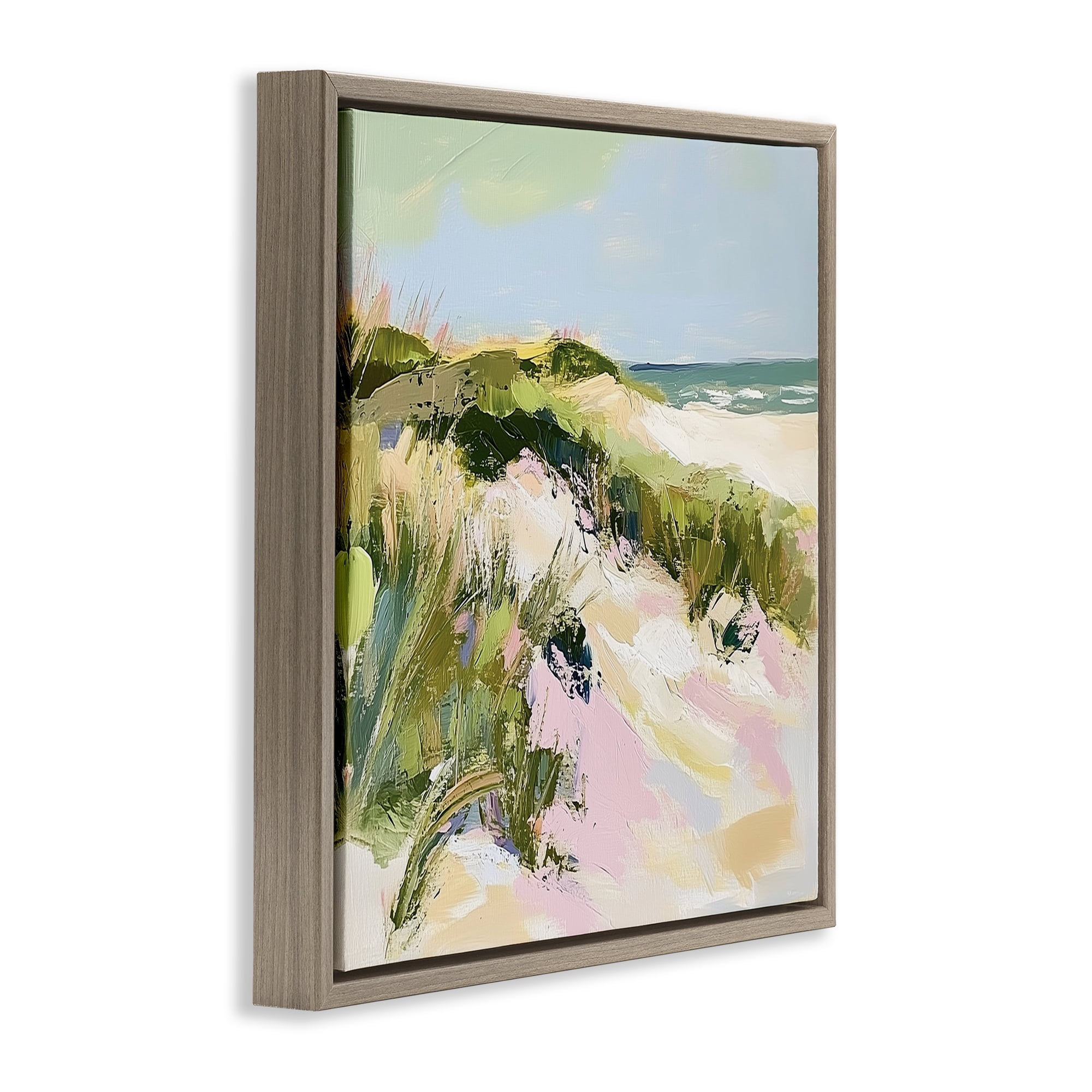 Stupell Industries Pastel Coastal Dunes at Sunrise Brown Framed Floater Canvas Wall Art, design by Heidi Kuntz