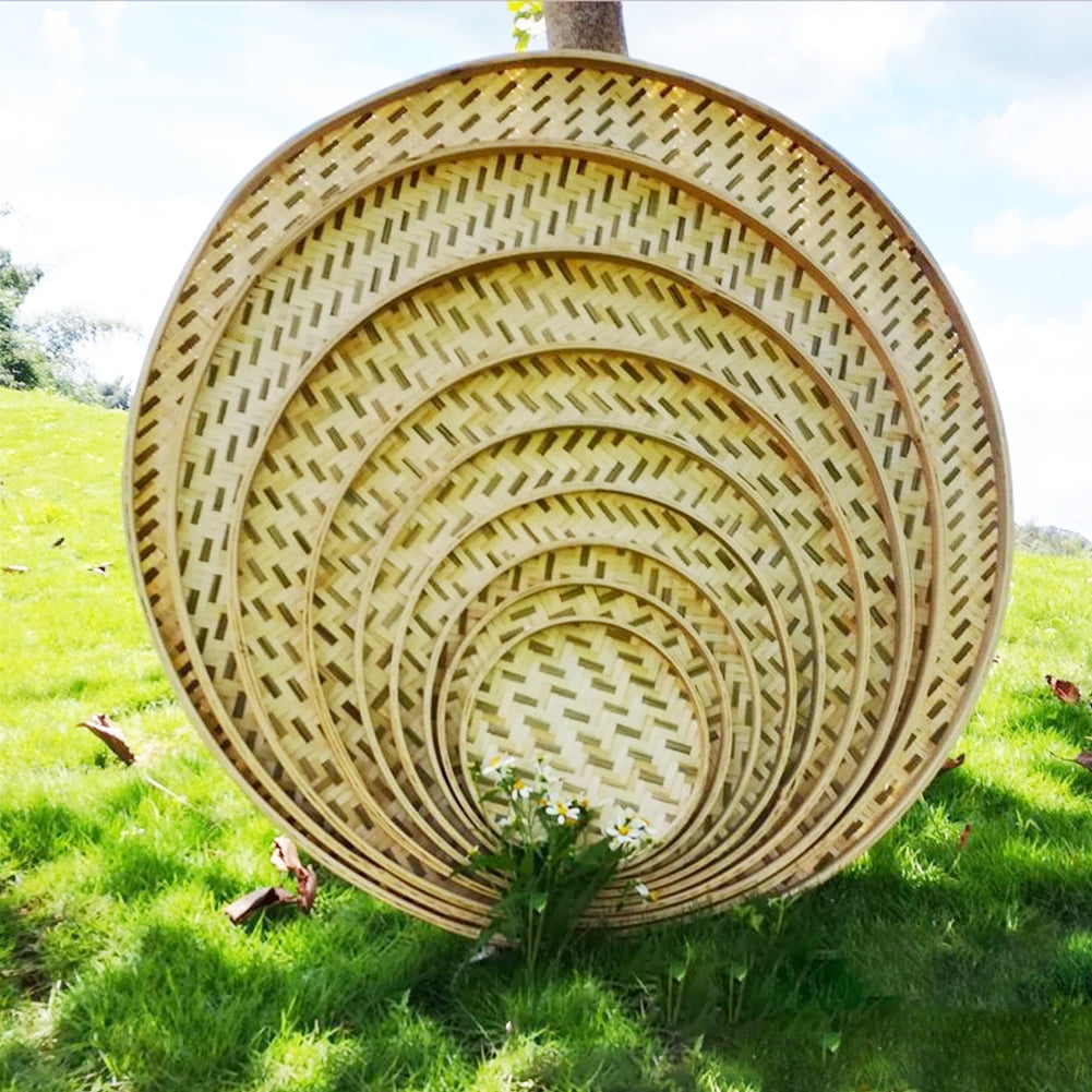 Round Shape Handmade Bamboo Sieve Vegetables Bread Basket Storage Organizer 