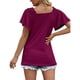 thumbnail image 3 of Camisa de manga corta para mujer, cuello en V plisado, manga con volantes, camisa con hombros descubiertos, Top para fiesta diaria de verano, color morado XL, 3 of 6