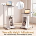 thumbnail image 4 of ELLEGNT Height Adjustable Rolling Lectern - Mobile Laptop Cart with Storage Compartments, Lockable Casters, White, 4 of 9