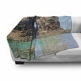 thumbnail image 3 of Beach Soft Flannel Fleece Blanket, Old Rocky Stone Arches on Spanish Seacoast Summer Nature Scenery Mediterranean Print, Cozy Plush for Indoor and Outdoor Use, 50" x 70", Blue Cream, by Ambesonne, 3 of 6