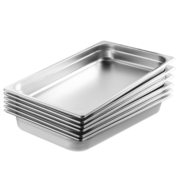 6-Pack Commercial Hotel Pans – Full Size Stainless Steel Steam Pans, 2.5" Deep & Anti-Jam, 0.8mm Thick for Restaurant Buffet & Food Service