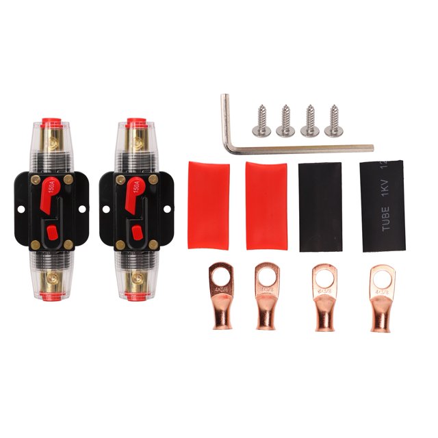 Disyuntor en línea de 12 a 24 V con portafusibles de reinicio manual Terminales de batería Tubos termorretráctiles para sistema de audio de barco de automóvil 150 A