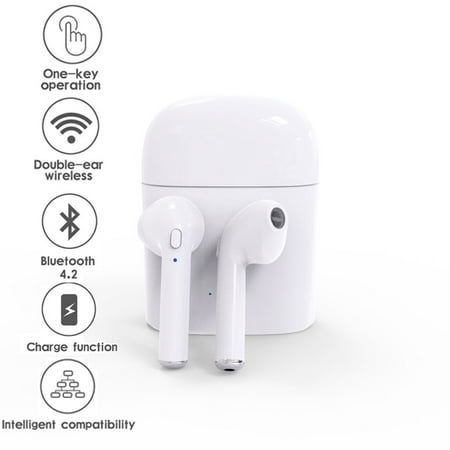 - Wireless Bluetooth Headset EarBuds w/ Charging Case - Stereo Sync - Pickup/Deny Calls - iOS & Android Compatible
