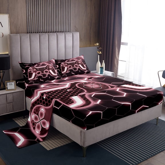 Erosebridal Teens Gaming Sheet Set Twin,Video Gamer Bedding Sets Twin Size,Honeycomb Bedroom Decor,Breathable,3pcs