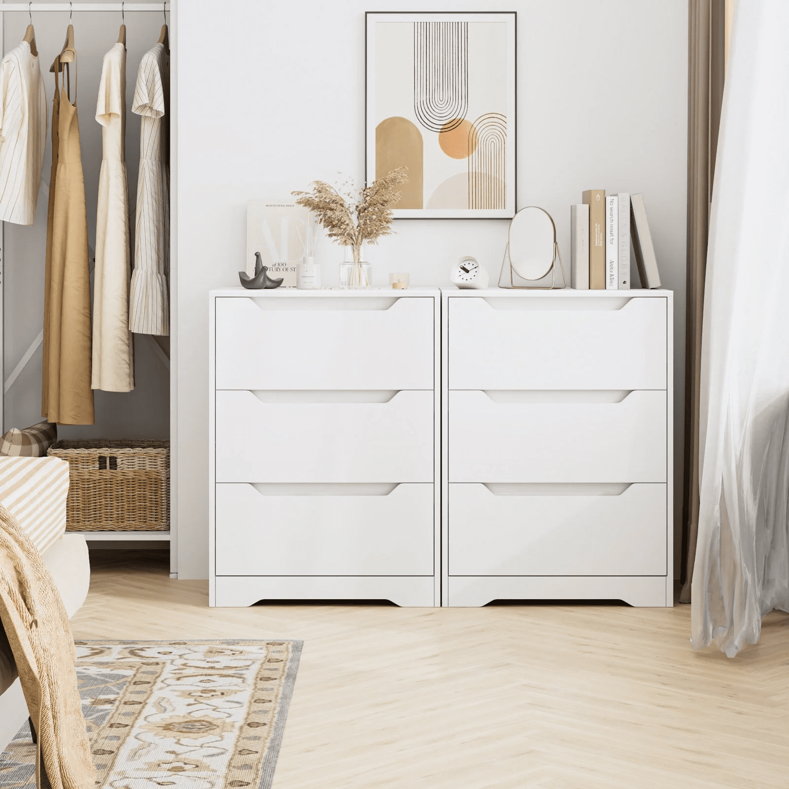 Homfa 3 Drawer White Dresser, 23.6”W Nightstand, Wood Chest of Drawer with Cutout Handles for Bedroom Living Room