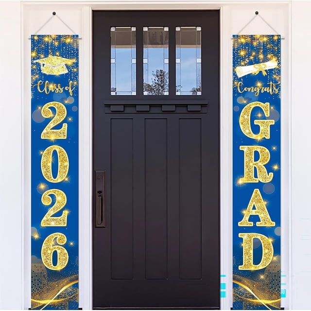 Graduation Navy Blue Gold 2026/Navy Gold Graduation Party Decorations/Congrats Grad Porch Banner For Navy Blue Grad Indoor Outdoor Wall Party Class Of 2026