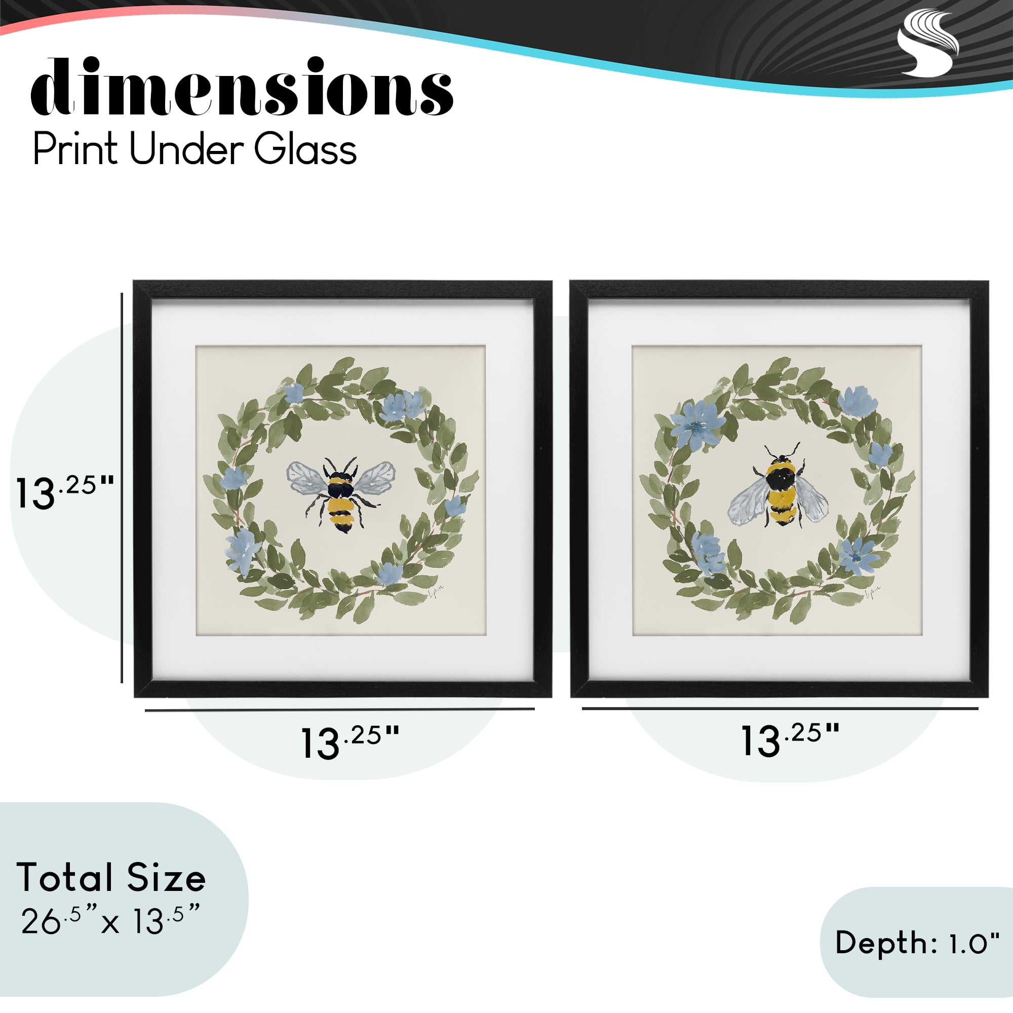 Stupell Industries Bee Floral Celebrations 2 Piece Black Framed Print Under Glass Set, design by Lucille Price
