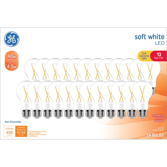GE General Purpose Bulbs A19 LED Light Bulbs, 40 Watt Replacement, Soft White (24 Pack)
