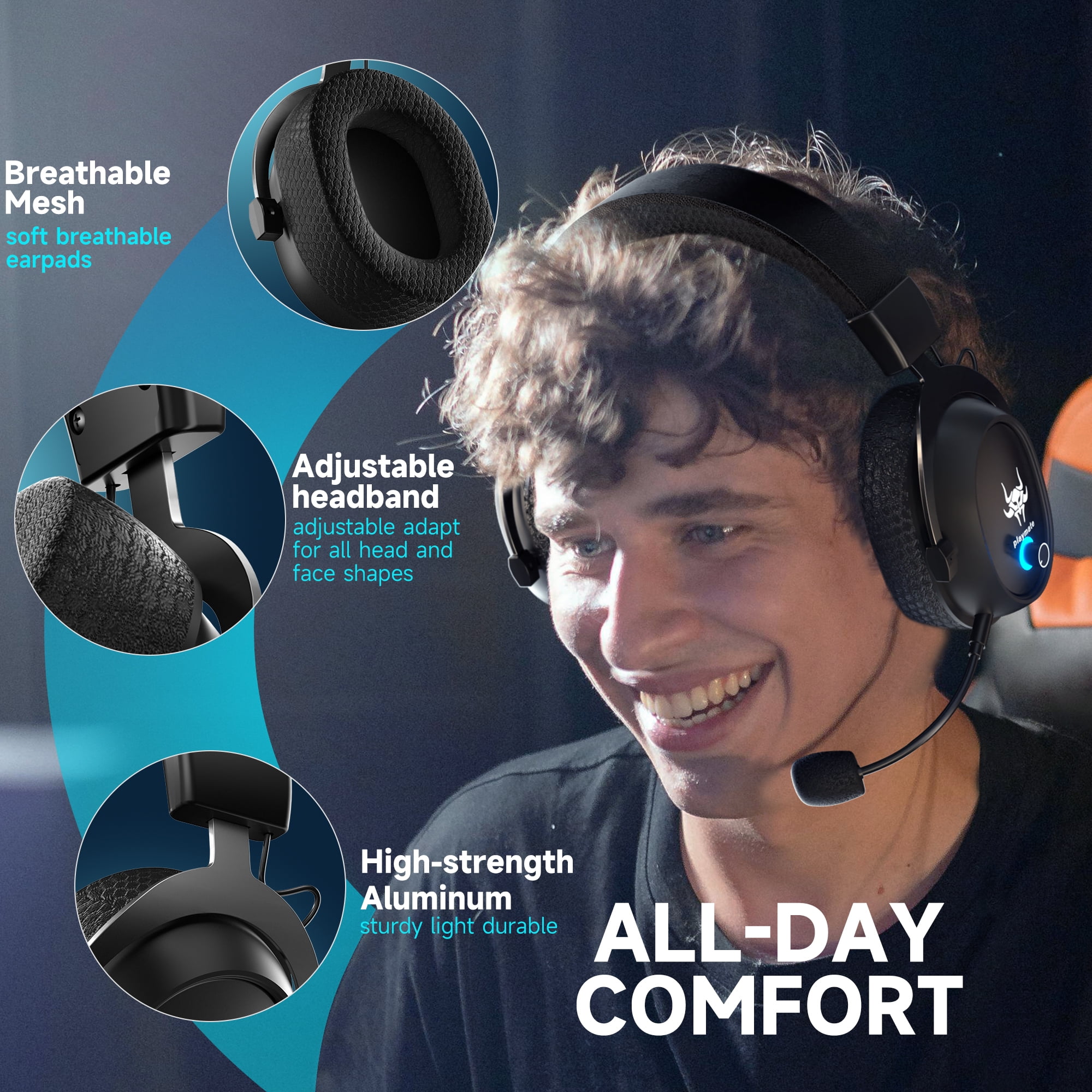 UHM Wireless Gaming Headset for PS5/PS4/PC/ Nintendo Switch,Over Ear 2.4G/Bluetooth Gaming Headphones with Detachable Noise-Canceling Microphone, Stereo Sound, Lightweight,3.5MM,Black