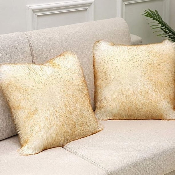 Nvzi Juego de 2 fundas de almohada cuadradas de piel sintética, fundas de almohada decorativas de felpa de lujo, fundas de cojín de 16 x 16 pulgadas, color blanco y amarillo
