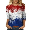 thumbnail image 2 of Hauts pour Femmes Décontractés Été Mode Féminine T-shirt Imprimé Fête de l'Indépendance Manches 3/4 Blouse Col Rond Hauts Décontractés Hauts de Gym en Liquidation, 2 of 5