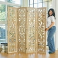 thumbnail image 2 of 5.6Ft Room Divider Folding Wood Classical Carved Partition Screen for Home Office Garden - 4 Panels (Natural), 2 of 17
