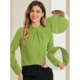 thumbnail image 2 of DARING DIVA Women's Tops Stand Collar Long Sleeve Business Shirt S Green, 2 of 6