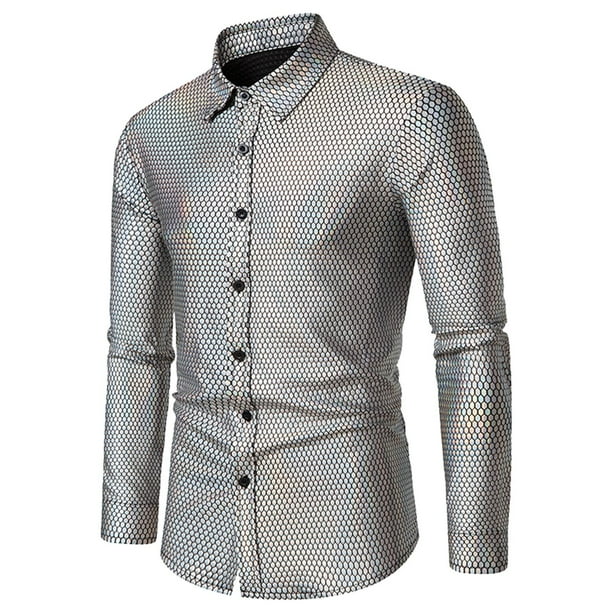 Camisa de playa con solapa y manga larga para hombre - Camisa informal con estampado sexy para vacaciones de primavera-verano