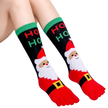 

1pair Unisex Christmas Decorations Stocking Five Toes Elastic Cartoon Long Socks