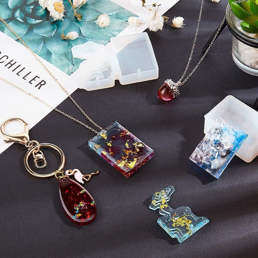 8 Shapes Epoxy Resin Mold Dangle Charms Kit Pine Cones Ocean Wave Silicone Molds with Hanging Hole and Tools DIY