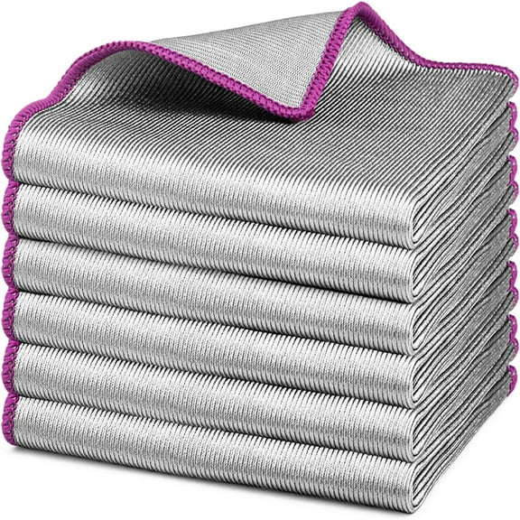 Topboutique Glass Polishing Cloth 6 Pcs Streak Free Microfiber Cleaning Cloth Reusable Cleaning Rags Windows Cleaning Towel for Glasses Kitchen Dish Mirrors, 12" x 12", Purple
