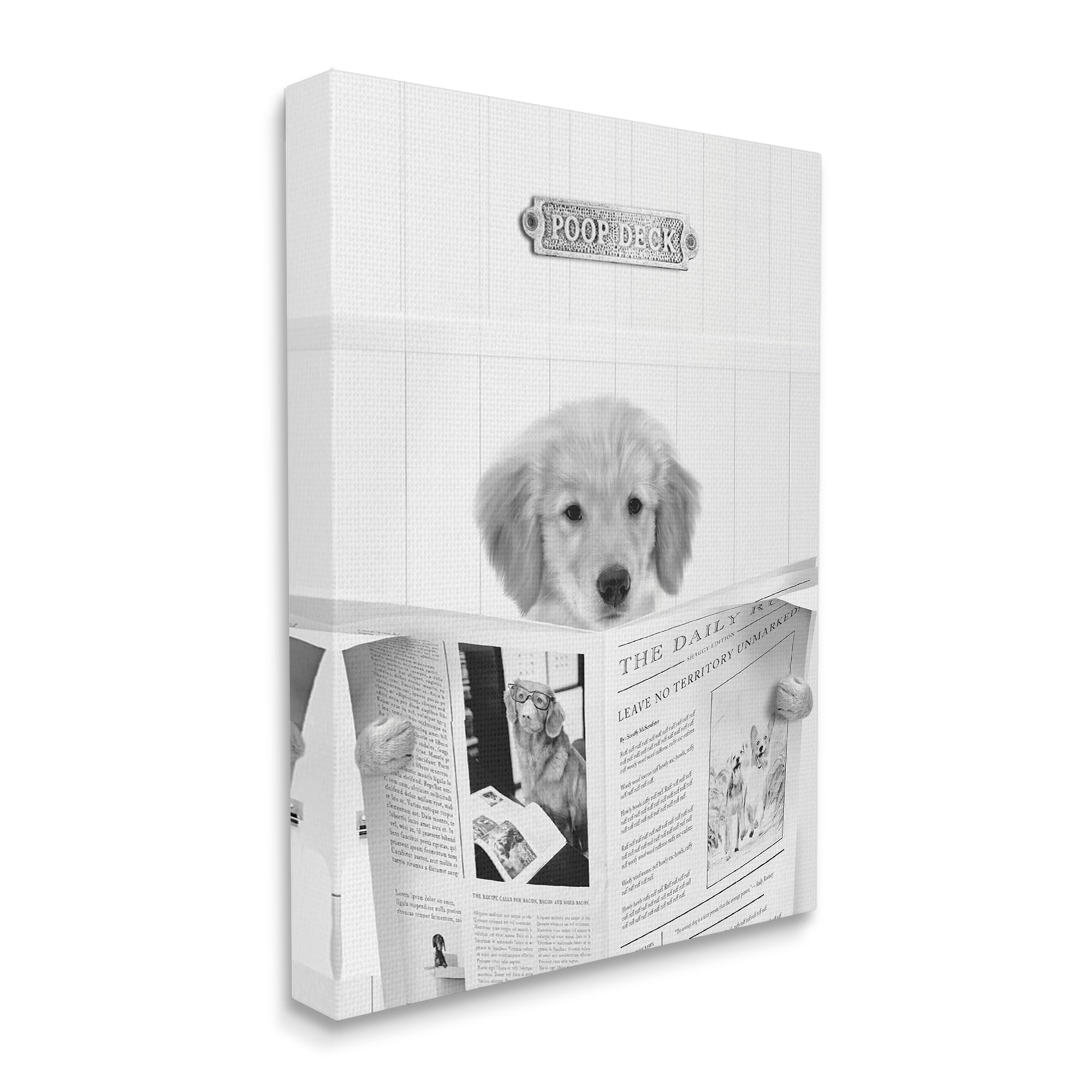 Stupell Industries Poop Deck Bathroom Dog Animals & Insects Painting Gallery Wrapped Canvas Art Print Wall Art, 30 x 40