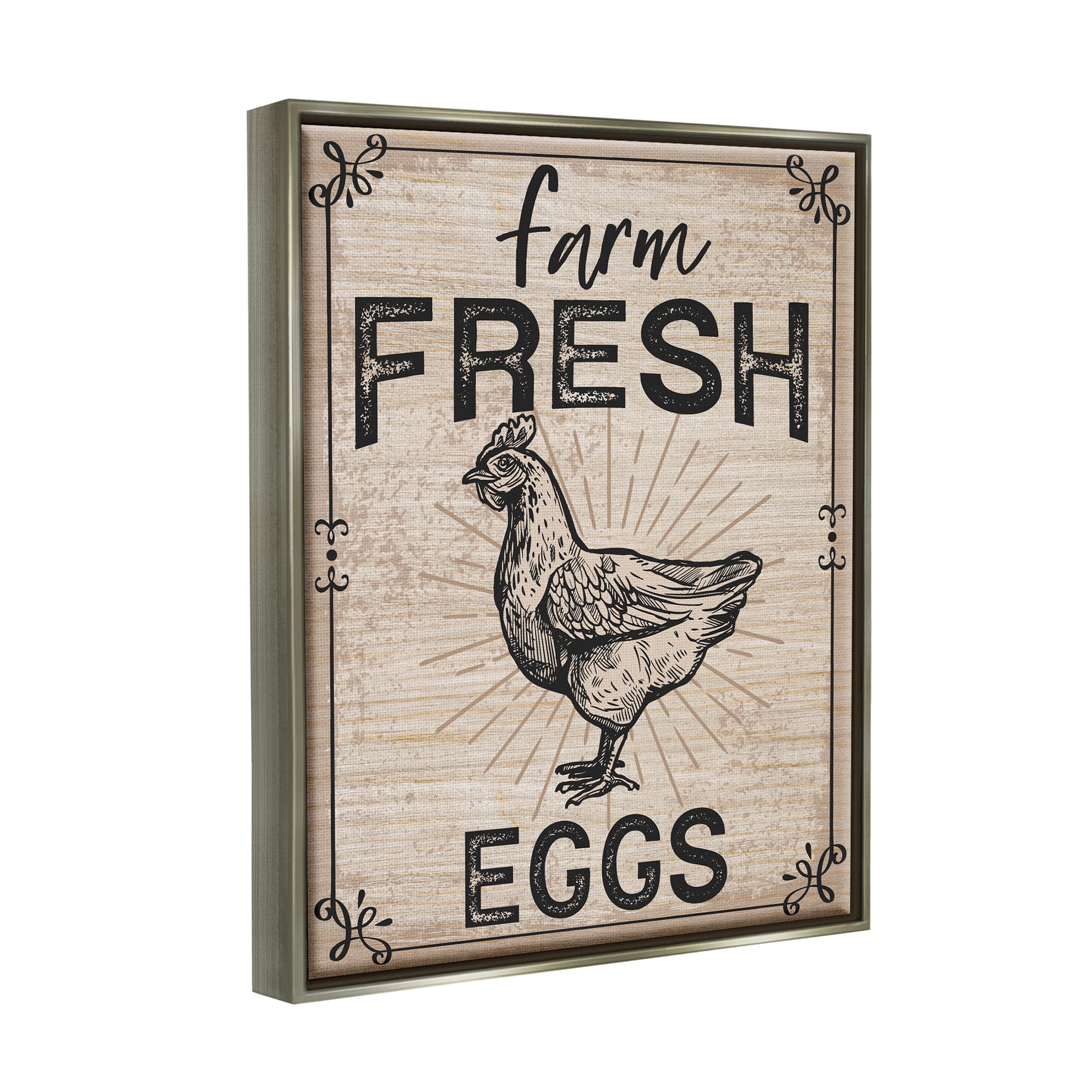 Farm Fresh Eggs Vintage Hen Animals & Insects Graphic Art Luster Gray Framed Art Print Wall Art