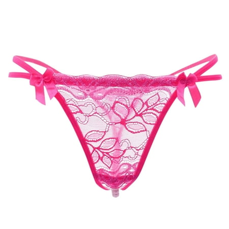 

Tummy Control Underwear for Women Lace Cutout Lace Thong Pearl Boyshorts Panties for Women Pink One Size