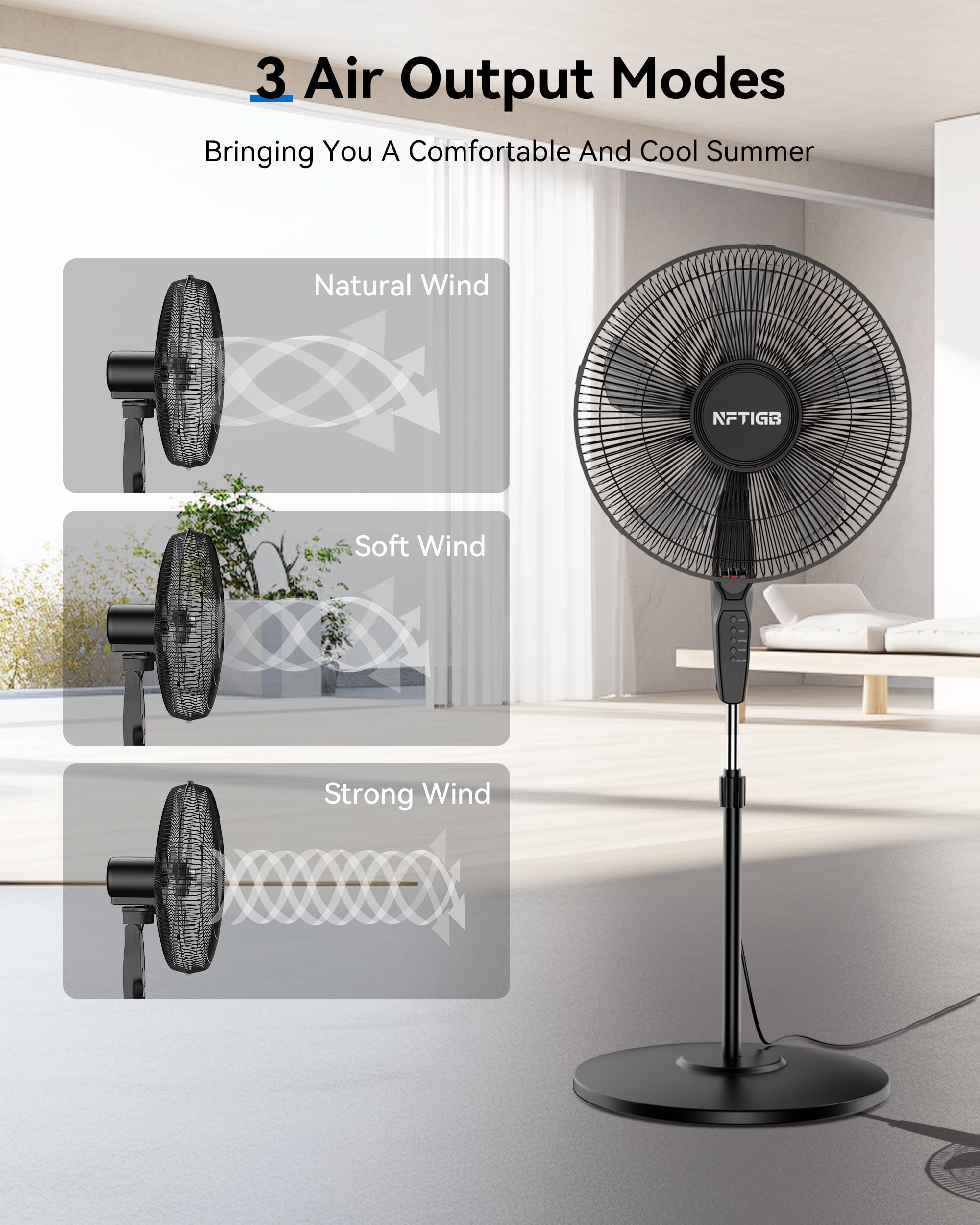 NFTIGB 16'' Oscillating Pedestal Fan w/Remote and Timer, Adjustable Height Floor Fan, Black 2026 New